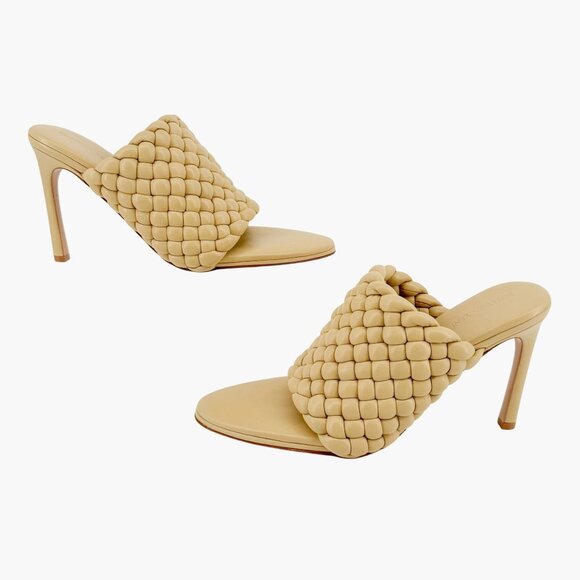 Bottega Veneta Curve Mule Sandals EU 40 US 10 Beige Woven Leather High Heel - Picture 9 of 13